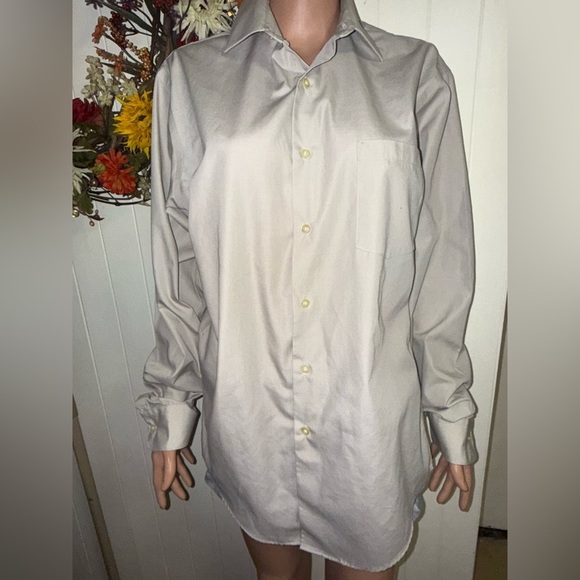 Arrow Other - Arrow Fitted Dress Shirt 15.5 34/35 Tan Beige Long Sleeve Button Down